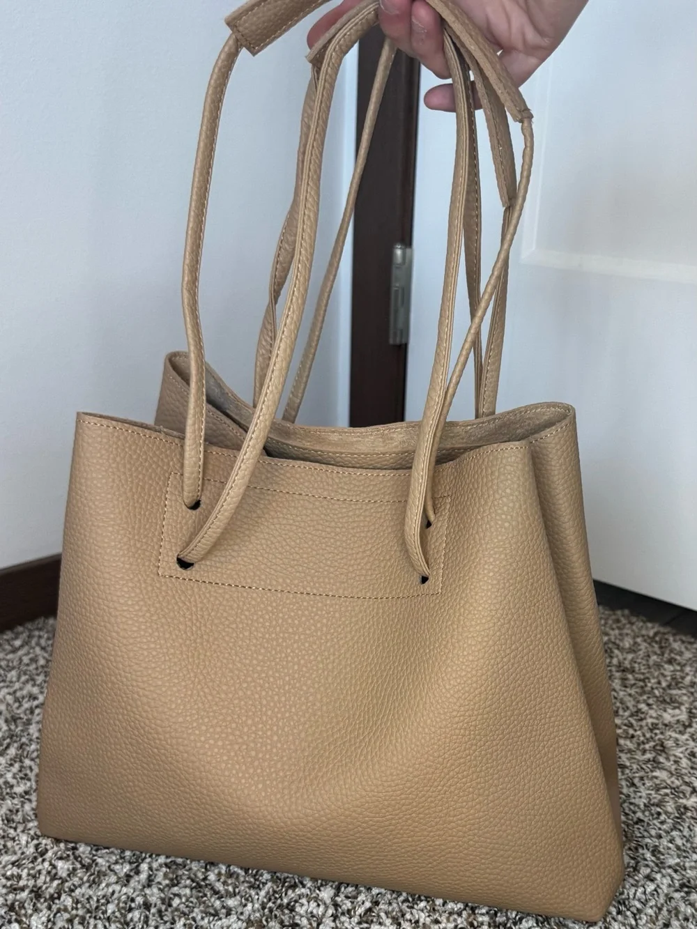 8 Other Reasons Beige Pebbled Faux Leather Tote Bag Minimalist Shoulder Purse